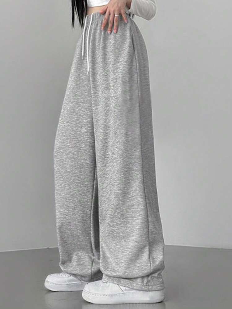 Women's Solid Color Elastic Waist Wide Leg Casual Sports Sweatpants,Women Joggers