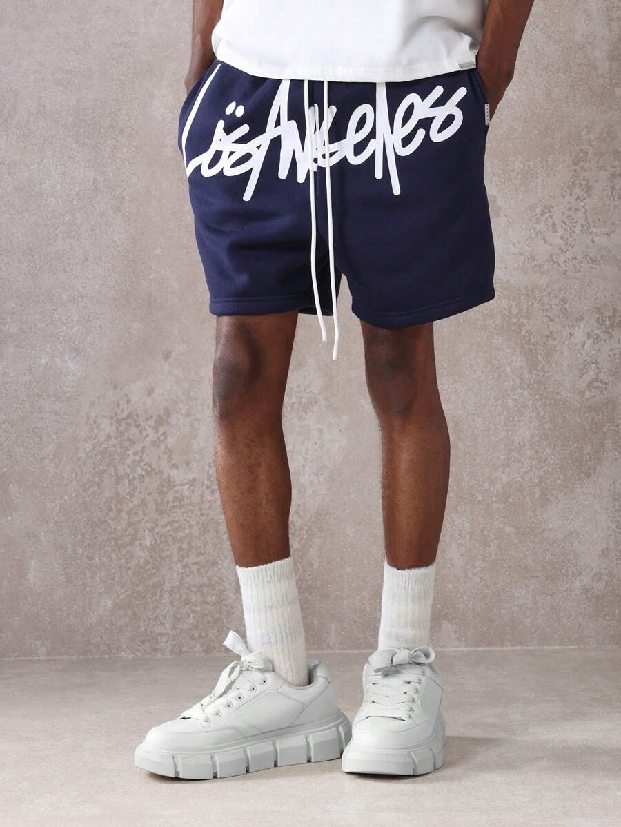 SUMWON Designer Drop Crotch Athletic Shorts Loose Fit Streetwear Urban Style Drawstring Sports Basketball Training Gym Summer Comfortable Sweat Shorts - Navy Blue - View 1