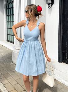 Chiquease Women's Casual Solid Color Mini Dress, Simple Fashion Style Suitable For Summer - Blue - View 5
