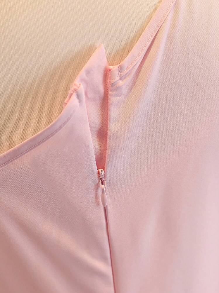 优雅时尚无袖高腰短款纯色连衣裙，带蝴蝶结和珍珠装饰，适合少女/花童，粉色 - 粉色 - 查看 7