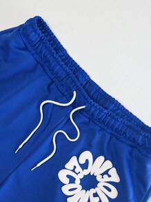 Manfinity EMRG Men's Letter Print Drawstring Waist Loose Casual Shorts - Blue - View 4