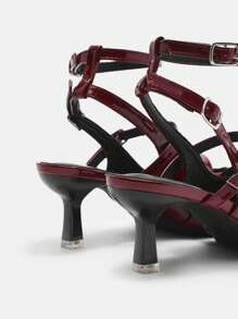 CUCCOO CURVES Plus Size Wide-Fit Pointed Toe High Heel Elegant Wine Red Multi-Strap Summer & All Season Sandals - Burgundy - View 3