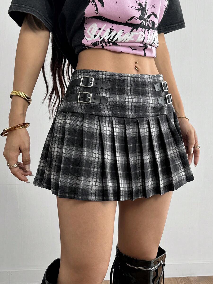 Coolane 女士Y2K黑白全设计迷你裙 - 黑色 - 查看 1