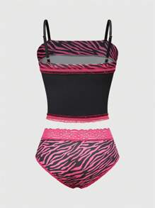 Winx Club X ROMWE Collaboration Y2K Subculture Contrast ZeLingerie Bra Print Wireless Contrast Lace Lingerie Bra & Brief Set - Multicolor - View 2