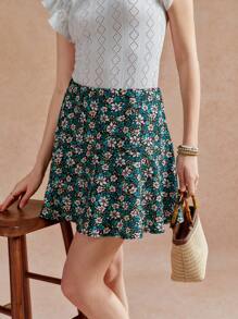 Écloséra Floral Skirt For Women, Minimalist & Stylish, Suitable For Summer - Green - View 3