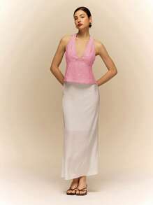 Poéselle Women's Floral Embroidered Plunging V-Neck Halter Top, Sexy For Holiday