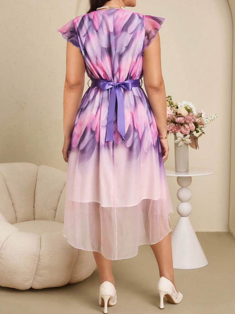 Plus Size Mature And Elegant Ombre Print Cap Sleeve Pastel Dress Wedding Guest Dress Women Spring Outfits For Women Summer Outfits For Women Women Elegant Evening Dresses