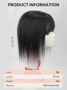 ZERO-NET Postizo para mujeres de 10 pulgadas, 100% cabello humano real con flequillo, base de seda de 13x13cm con cabelludo falso, color negro natural, postizo para mujeres con cabello ralo y canas - SNatural - Ver 4