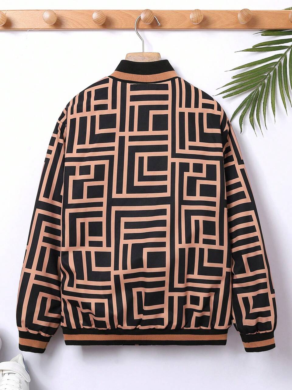 Boys' Loose Fit Casual Stand Collar Patterned Fleece Jacket