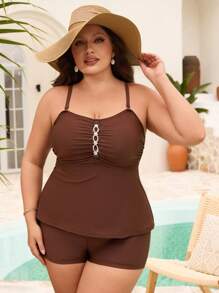 Swim Lushoire Tankini da bagno da donna taglie forti, monocolore, con spalline rimovibili, adatto per vacanze e spiaggia