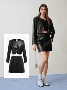 MOTF STUDIO CROCODILE EMBOSSED BOXY JACKET & SKIRT,SPRING/SUMMER