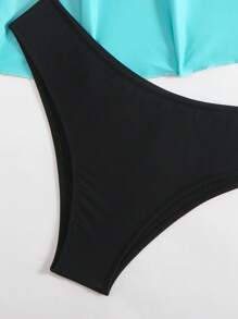 SHEIN 2pcs/Set Beach Summer Outfits For Women: Twist Front Printed Flared Hem Regular Tankini Bottom & Elegant Swimwear Top - Multicolor - View 7