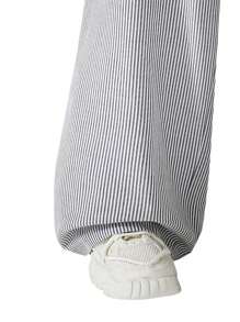 SHEIN Explorewe Teen Girl Striped Tie Waist Wide Leg Loose Casual Pants - Black and White - View 5