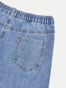 Teens Girls Loose Flared Hem Ruffled Washed Denim Jeans, Fashionable Minimalist College Style