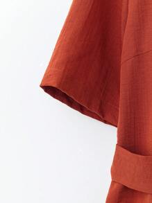 SHEIN LUNE Tied Waist Loose Casual Vacation Jumpsuit, Simple & Fashionable, Suitable For Summer - Khaki - View 3