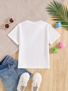 Young Girl Comfortable White Easter Letter Graphic Short Sleeve T-Shirt, For Gifts