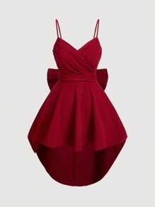 SHEIN MOD Plus Size Red Pleated Backless Plus Size Bow High Low Dress, Elegant Women Dress, Party Dress, Bow Dress, Red Dress, Red Formal Dress, Holiday Dress, Red Dress, Sexy Red Dress Woman Dress Women Dress Women Elegant Dresses Women Dresses Elegant Gown Women Dresses Vacation Cute Dresses For Women Party Dresses For Women Women Formal Party Outfits For Women Birthday Dresses For Women Women Short Dresses Semi Formal Dresses For Women - Red - View 1
