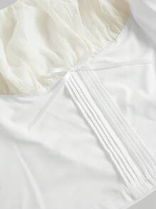 SHEIN MOD Blouse à volants et nœud décoratif, style romantique grande taille, style français casual pour vacances, journée, brunch