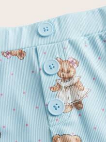 Sweetina 女士 Y2K House 睡衣可爱熊印花短裤 - 淺藍色 - 查看 3