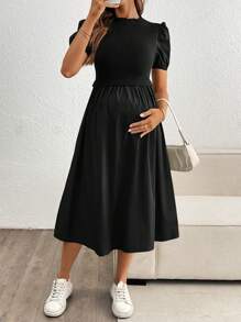 SHEIN Puff Sleeve Fitted Maternity Dress, Elegant Dress