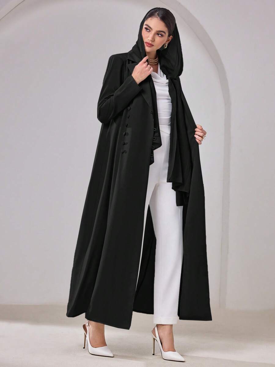 Al Najma Women's Solid Color Long Sleeve Elegant Arabic Abaya, Modest Robe - Black - View 1