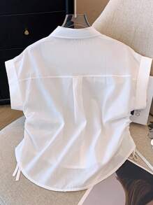 INAWLY Solva 女式夏季骑士印花蝙蝠翼短袖褶皱休闲衬衫