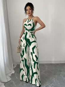 Selianne 女士印花面料束腰度假和日常优雅吊带连体裤