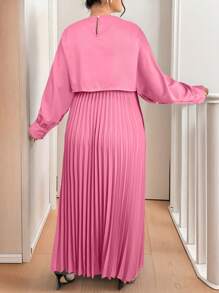 Celure Plus Size Women Elegant 2 In 1 Pleated Hem Long Dress
