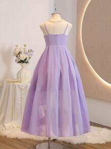 Flower Girl Elegant Chiffon Asymmetrical Ruffle Hem Slip Dress, High Low Design, Suitable For Wedding, Party, Birthday Events, Girls' - Mauve Purple - View 2