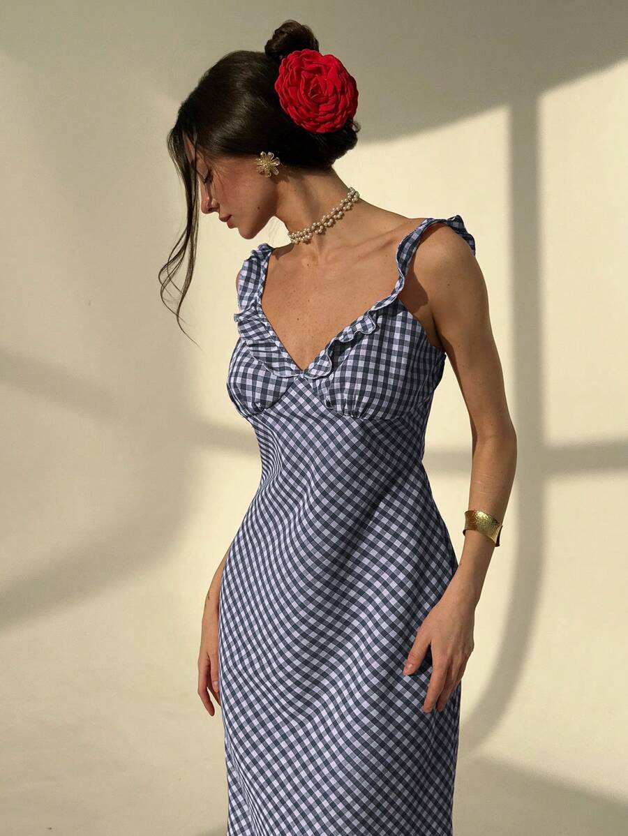 Aloruh Váy không tay họa tiết kẻ caro thanh lịch dành cho nữ, mùa hè - Nhiều màu - Xem 1