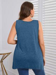 EMERY ROSE Plus Size Women Solid Color Sleeveless Camisole And Tank Top Sets, Simple & Fashionable For Summer - Teal Blue - View 2