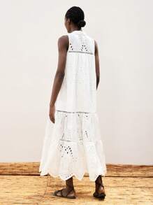 Maija Vestido sin mangas de mujer con diseño de volantes y abertura, de estilo informal, de cuello en V, para primavera/verano, vacaciones, estilo bohemio de playa