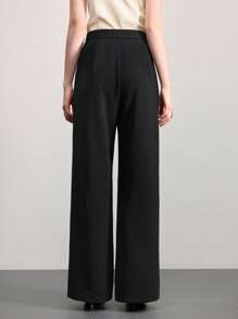 SHEIN BIZwear 女士优雅休闲工作装、约会、通勤、度假金属扣黑色裤子，春夏 - 黑色 - 查看 5