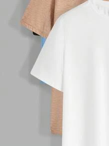SHEIN Set de 4 camisetas de manga corta de punto holgadas de cuello redondo en color liso para adolescentes