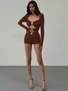 Aloruh New Retro Chic Metal Decor Tight Design Romper