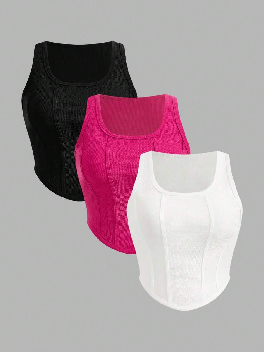 SHEIN LUNE 1 Pack Plus Size Women Versatile Fitted Square Neck Arched Hem Basic Tank Tops Summer Vacation Outfits Woman Easter Rave Outfits Festival Boho Women Clothing Country Outfits Women Country Concert Outfit Spring Outfits - Multicolor - View 1