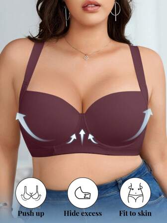 加大码舒适无缝无钢圈聚拢内衣文胸，带钢圈支撑，1 件，提升