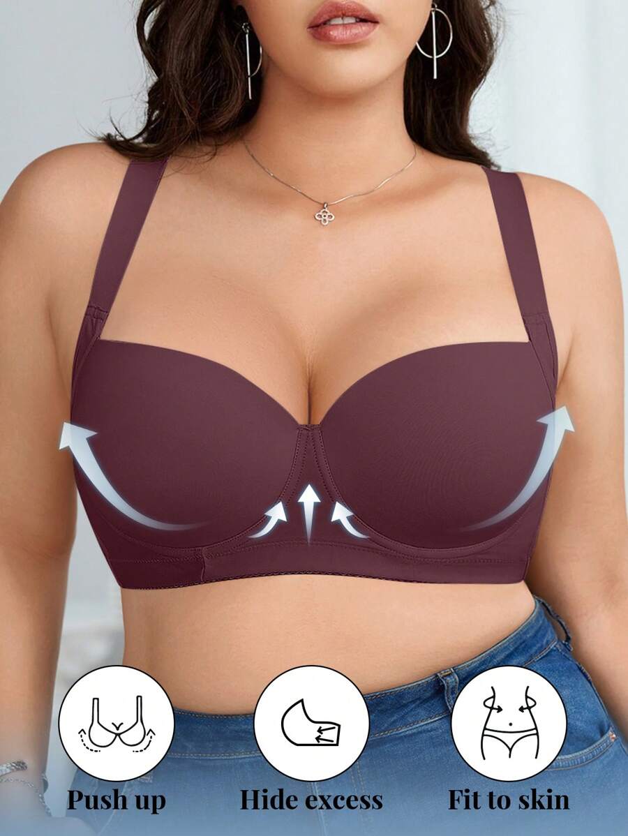 DesireSculpt Bra Lingerie Push-Up Tanpa Jahitan Nyaman Ukuran Plus dengan Penyangga Kawat, 1 buah, Mengangkat - Purple - View 1