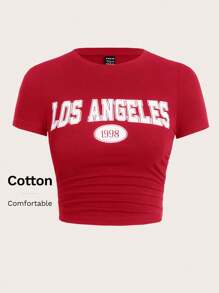 SHEIN EZwear Tricou scurt de damă, cu imprimeu cu litere, vară