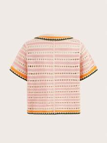 Athîral Camisa casual de mujer de punto con cuello Peter Pan y detalles calados