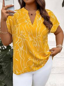 SHEIN LUNE 大码女式休闲短袖衬衫，简约时尚，适合夏季春季女士夏季女士夏季复活节女士西装女士夏季女士度假女士夏季