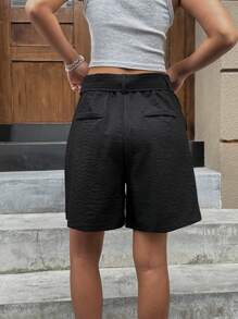 SHEIN EZwear 女士纯色褶皱阔腿宽松休闲短裤