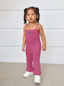 SHEIN Baby Girl Pink Crochet Letter Graphic Cami Jumpsuit Flare, Spring/Summer