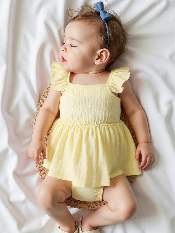 1pc Baby Girls Sleeveless Bodysuit With Cute Macaron Color Activewear Short Sleeve Bodysuit, Fashionable Versatile Casual Summer New Arrival
