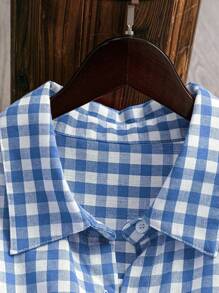 EMERY ROSE Red Plaid 3/4 Sleeve Mid-Length Shirt - Multicolor - View 5