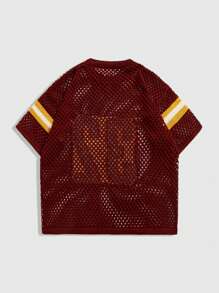 ROMWE MEN Prep Men's Jersey Round Neck Hollow Patterned Knit Sweater - Burgundy - View 2