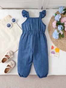 Body di jeans effetto blu con balze e fiocchi decorativi per neonata, adatto per l'uso quotidiano e lo stile elegante da vacanza