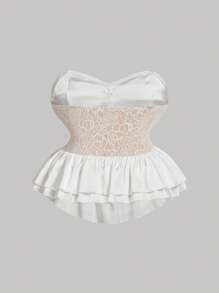 SHEIN MOD Plus Size Women's Vintage White Lace Pearl Button Trimmed Bustier,Corset,Ruffle Top,New Years Women,Vacation Woman,Corset,New Years Top Wedding Wedding Corset Tops For Women Strapless Shirt Corset Summer Women Tops Woman Summer Tops Woman Top Women Women Spring Tops Women Summer Top Women Shorts Wig Summer Tops 4th Of July Babydoll Top - White - View 2