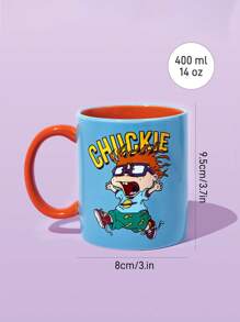 Nick 90s X SHEIN 90s 400ml Cartoon Letter Pattern Ceramic Cup, Microwave And Dishwasher Safe, Can Hold Coffee, Milk, Orange Juice