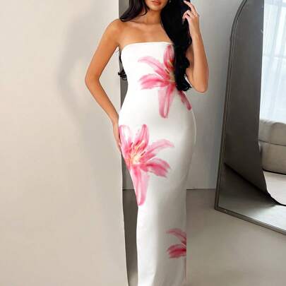 Vestido sin tirantes de verano con estampados florales